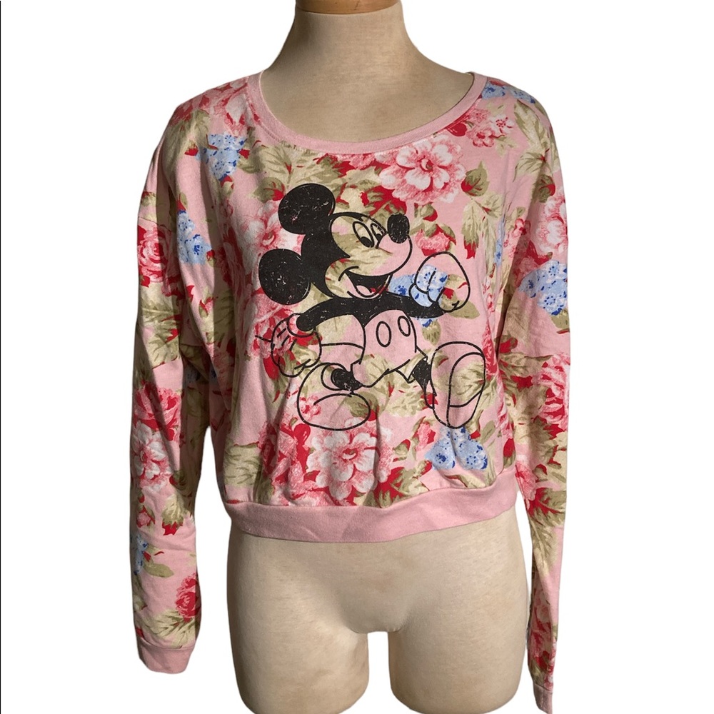 Disney Mickey Mouse Floral Cropped Sweater Size L
